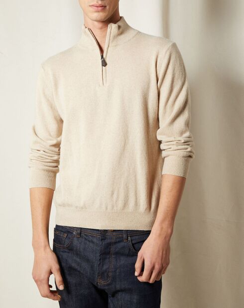 Pull 100% Cachemire 4 fils John col camionneur beige/taupe