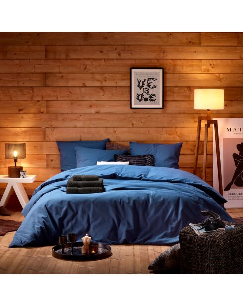 Laura indigoblauwe flanellen dekbedovertrekset