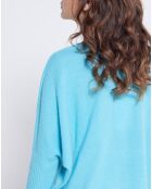 Pull poncho 100% Cachemire col V turquoise infini