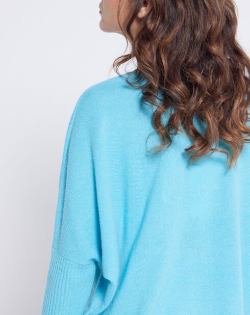 Pull poncho 100% Cachemire col V turquoise infini