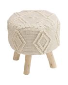 Tabouret rond en Laine motifs losanges Sacha ivoire - D.40x42 cm