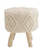 Tabouret rond en Laine motifs losanges Sacha ivoire - D.40x42 cm