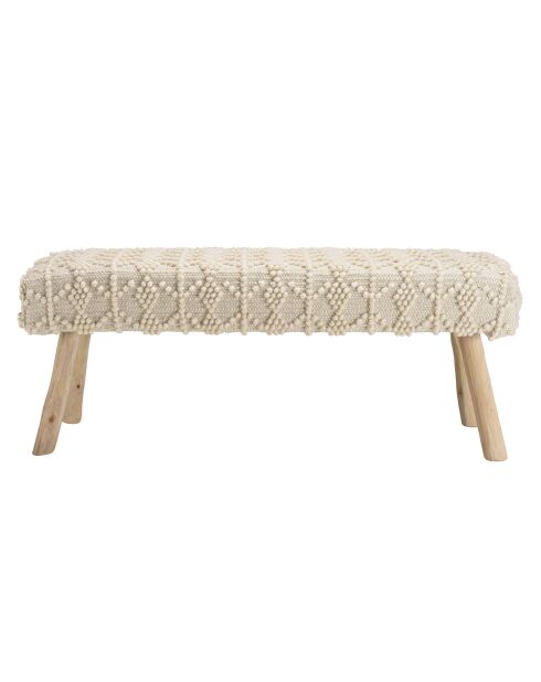 Banc en Laine motifs losanges Sacha ivoire - 125x42x51 cm