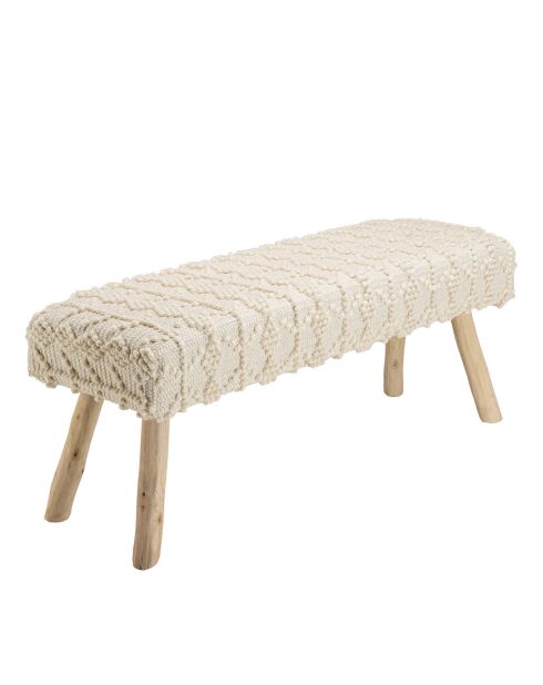 Banc en Laine motifs losanges Sacha ivoire - 125x42x51 cm