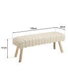 Banc en Laine motifs losanges Sacha ivoire - 125x42x51 cm