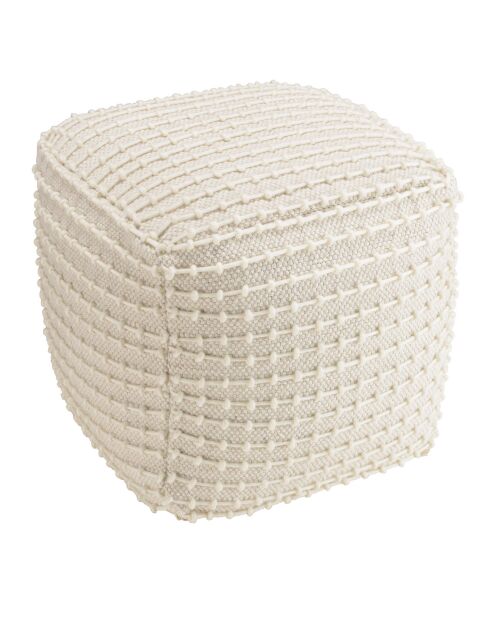 Pouf carré en Laine texturée Sacha ivoire - 50x50x46 cm