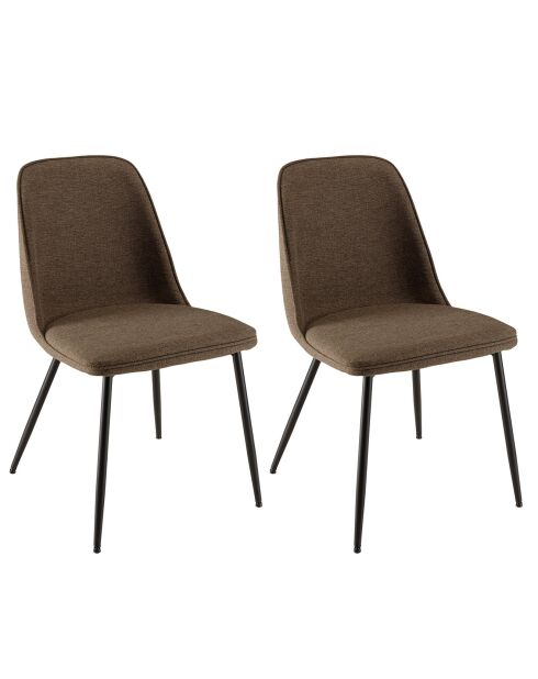 2 Chaises en Tissu Tom dossier droit marron - 47x60x81 cm