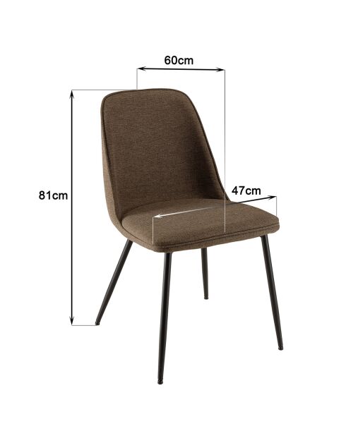 2 Chaises en Tissu Tom dossier droit marron - 47x60x81 cm