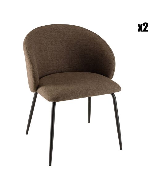 2 Chaises en Tissu Tom dossier arrondi marron - 59x59x78 cm