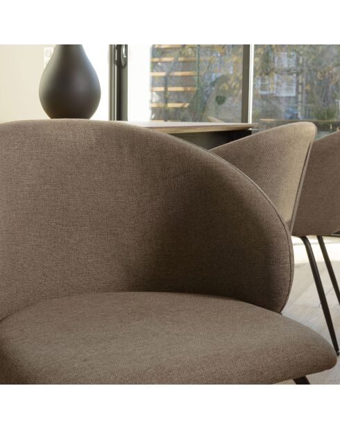 2 Chaises en Tissu Tom dossier arrondi marron - 59x59x78 cm