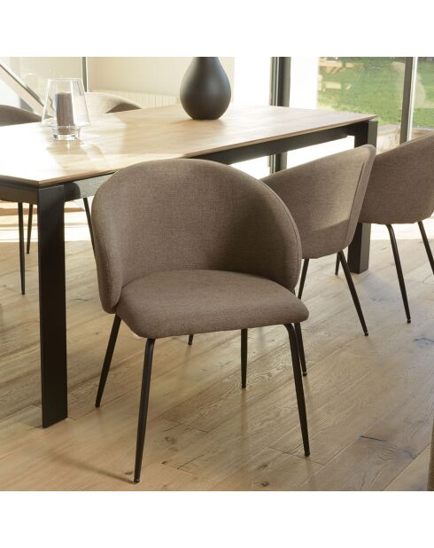 2 Chaises en Tissu Tom dossier arrondi marron - 59x59x78 cm