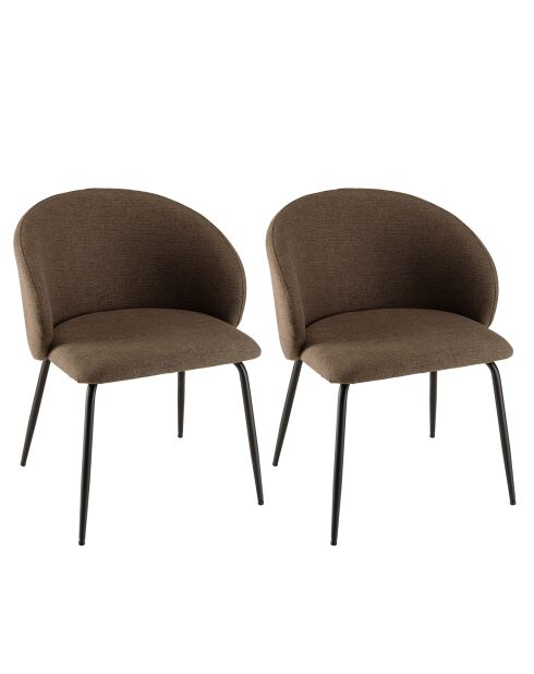 2 Chaises en Tissu Tom dossier arrondi marron - 59x59x78 cm