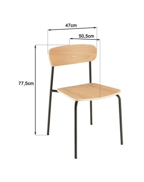 2 Chaises d'écolier Tom naturel/noir - 47x51x78 cm