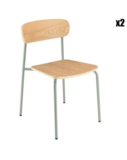 2 Chaises d'écolier Tom naturel/vert - 47x51x78 cm
