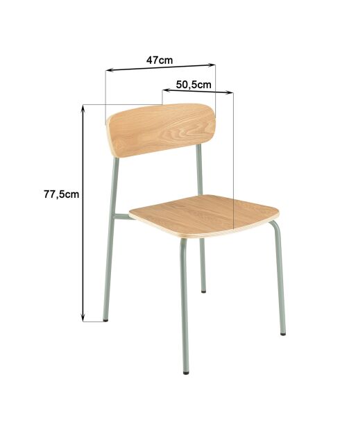 2 Chaises d'écolier Tom naturel/vert - 47x51x78 cm
