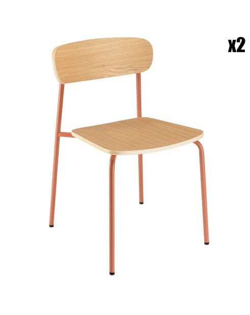 2 Chaises d'écolier Tom naturel/terracotta - 47x51x78 cm