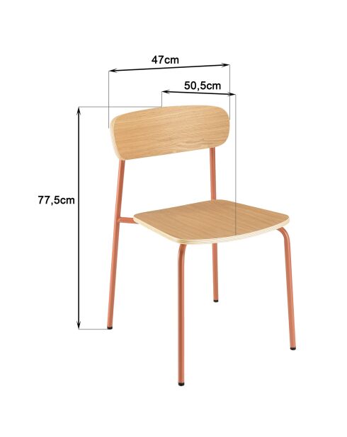 2 Chaises d'écolier Tom naturel/terracotta - 47x51x78 cm