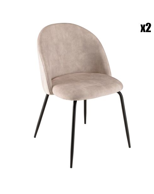 2 Chaises en Velours Tom dossier arrondi beiges - 50x55x79 cm