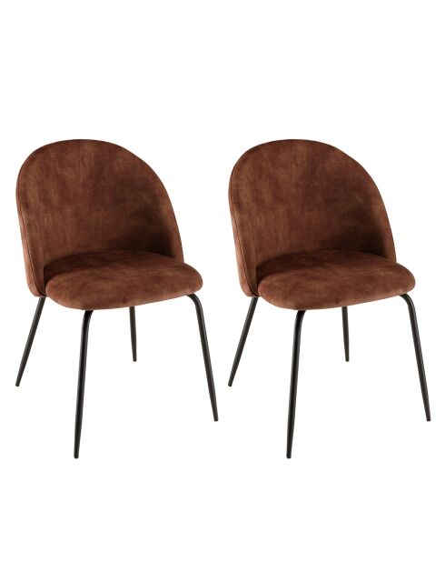 2 Chaises en Velours Tom dossier arrondi acajou - 50x55x79 cm