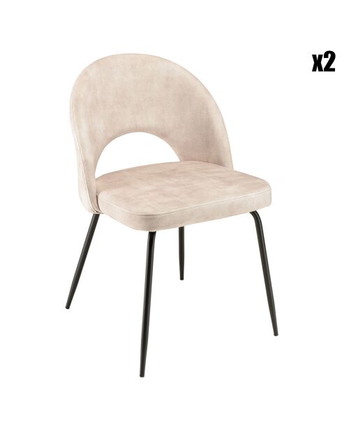 2 Chaises en Velours Tom dossier ouvert beiges - 51x55x79 cm
