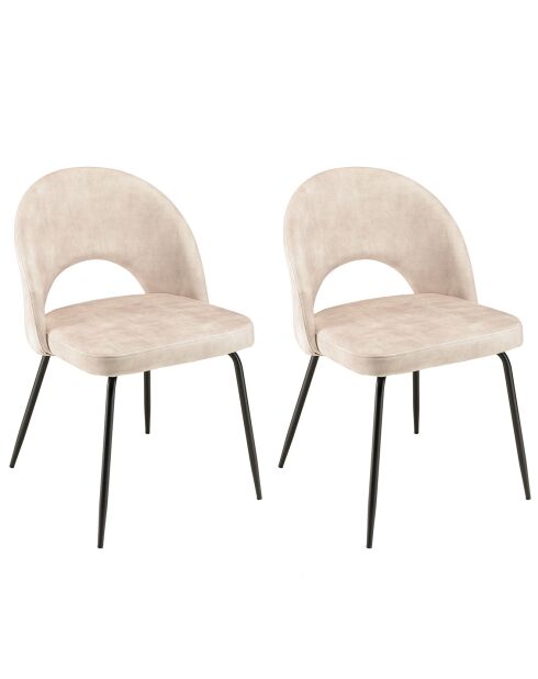 2 Chaises en Velours Tom dossier ouvert beiges - 51x55x79 cm