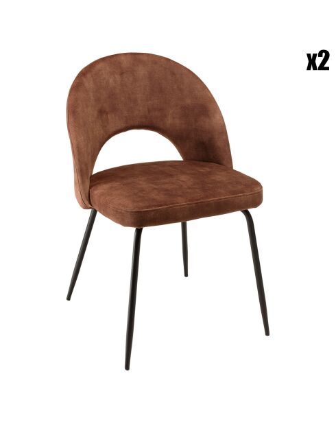 2 Chaises en Velours Tom dossier ouvert acajou - 51x55x79 cm