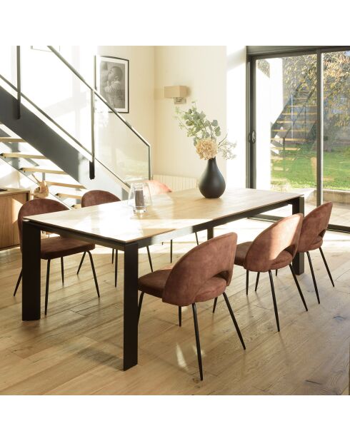 2 Chaises en Velours Tom dossier ouvert acajou - 51x55x79 cm