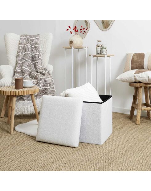 Coffre Pouf Pliable Bouclette blanc - 38x38x38 cm