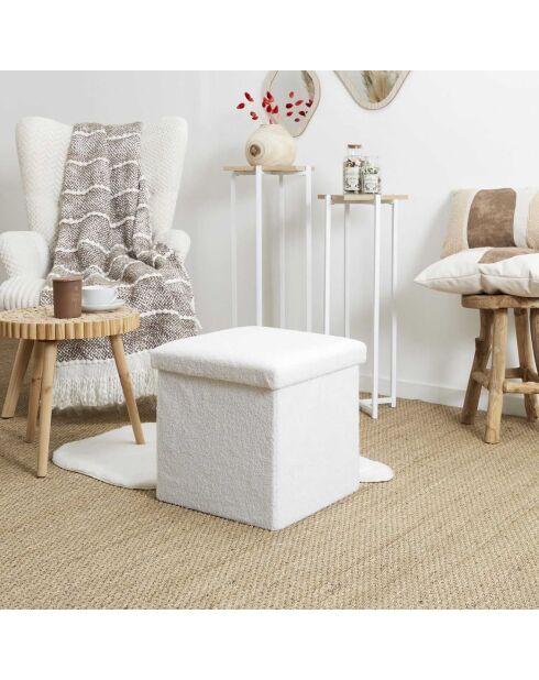 Coffre Pouf Pliable Bouclette blanc - 38x38x38 cm