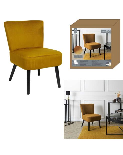 Fauteuil Crapaud Giulia jaune/noir - 55x63x76 cm