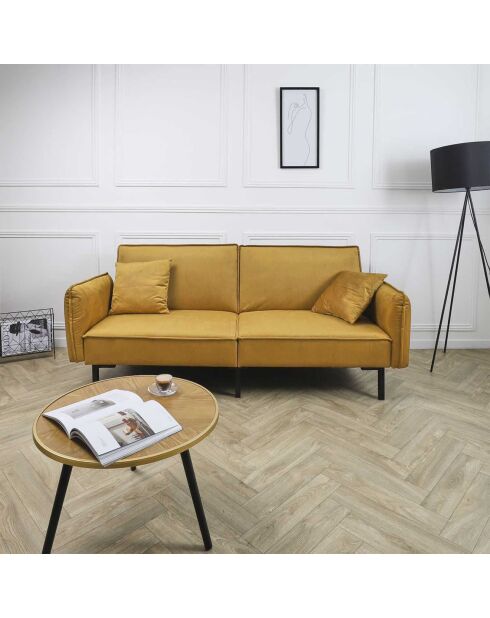 Canapé Convertible en Velours Giulia jaune - 198x83x90 cm