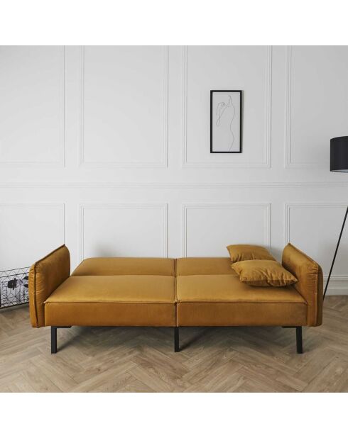Canapé Convertible en Velours Giulia jaune - 198x83x90 cm