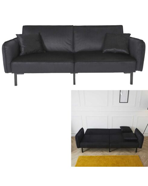 Canapé Convertible en Velours Giulia noir - 198x83x90 cm