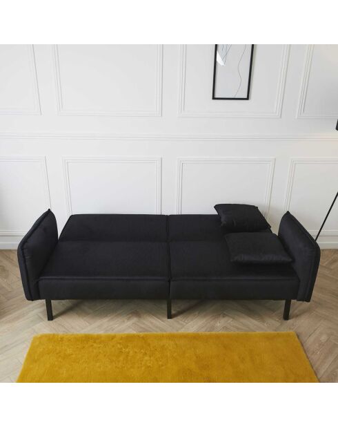 Canapé Convertible en Velours Giulia noir - 198x83x90 cm