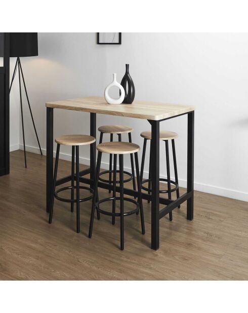 Table Mange debout + 4 Tabourets Loka marron/noir - 100x60x86 cm