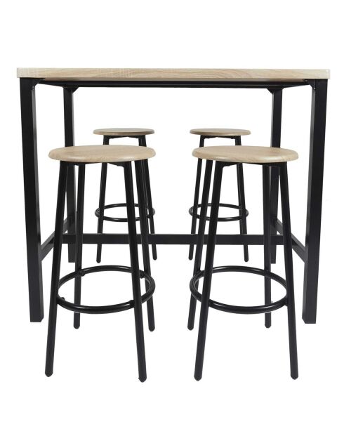Table Mange debout + 4 Tabourets Loka marron/noir - 100x60x86 cm