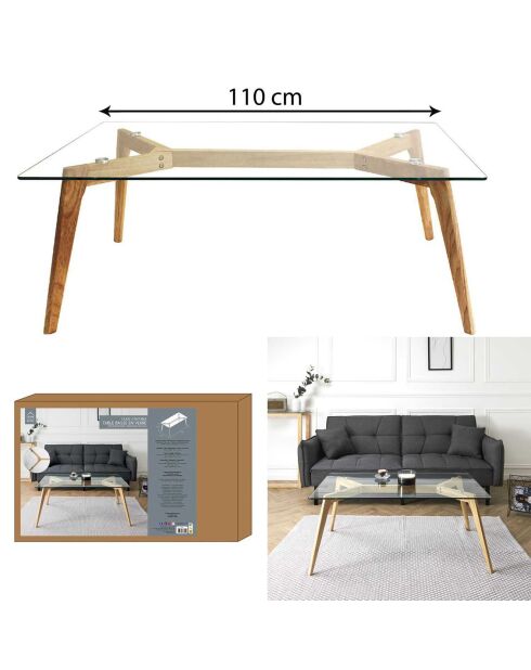 Table Rectangulaire en Verre marron/transparent - 110x60x45 cm