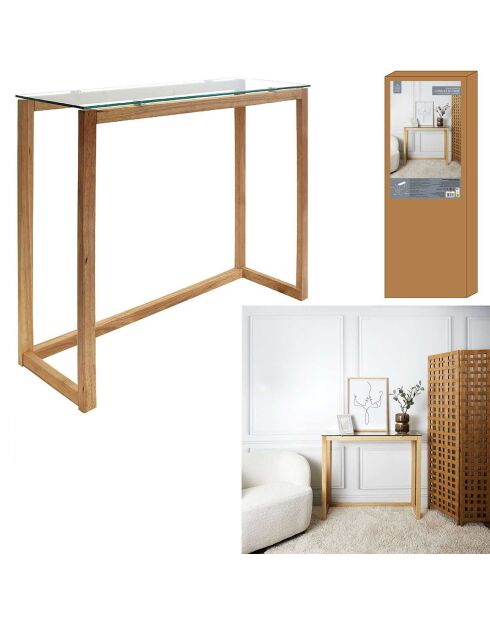 Console en Verre transparent/marron - 100x32x87 cm