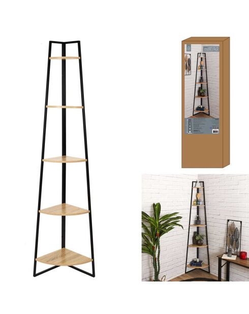 Etagère Angle 5 Niveaux Bois et Métal marron/noir - 180x34.5x34.5 cm