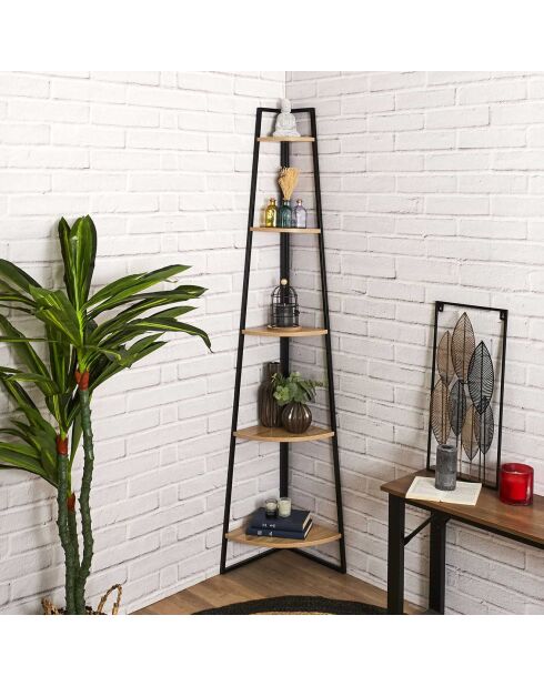 Etagère Angle 5 Niveaux Bois et Métal marron/noir - 180x34.5x34.5 cm