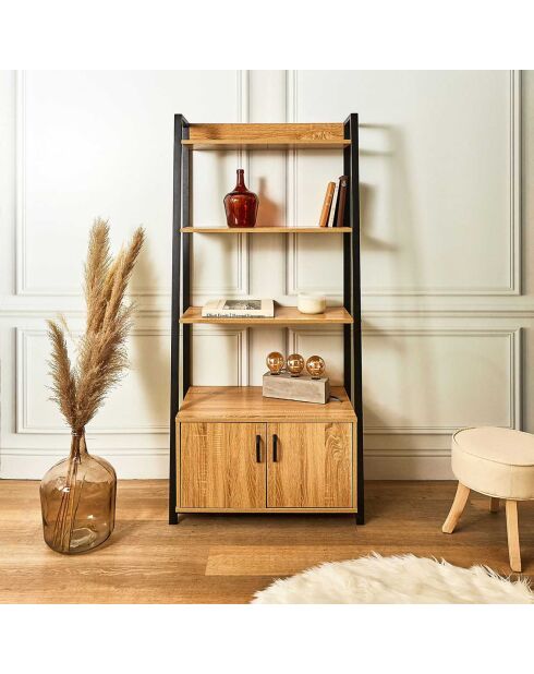 Buffet Bibliothèque Bois et Métal marron/noir - 75x40x160 cm