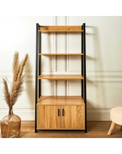 Buffet Bibliothèque Bois et Métal marron/noir - 75x40x160 cm