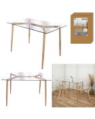 Table en Verre Pieds Métal Effet Bois transparent/beige - 115x75x75 cm