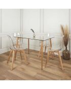Table en Verre Pieds Métal Effet Bois transparent/beige - 115x75x75 cm