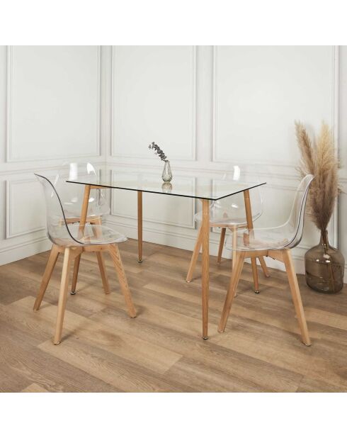 Table en Verre Pieds Métal Effet Bois transparent/beige - 115x75x75 cm