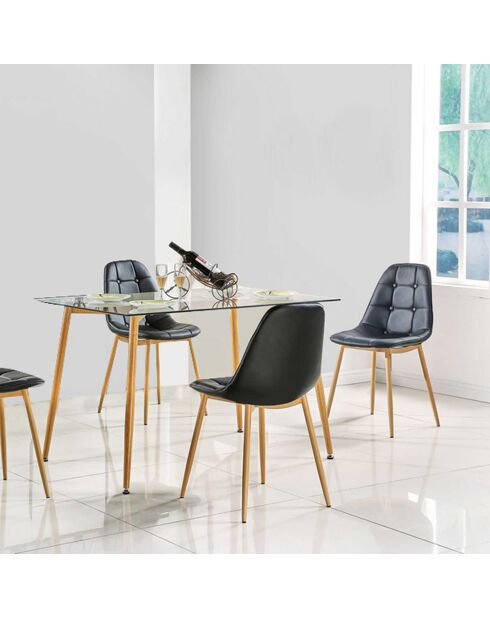 Table en Verre Pieds Métal Effet Bois transparent/beige - 115x75x75 cm