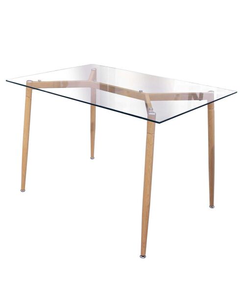 Table en Verre Pieds Métal Effet Bois transparent/beige - 115x75x75 cm