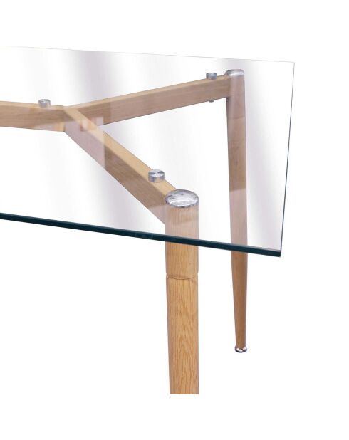 Table en Verre Pieds Métal Effet Bois transparent/beige - 115x75x75 cm