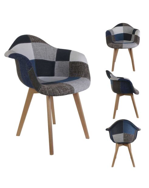 2 Fauteuils Patchwork bleu/gris/marron - 59x64.5x85 cm