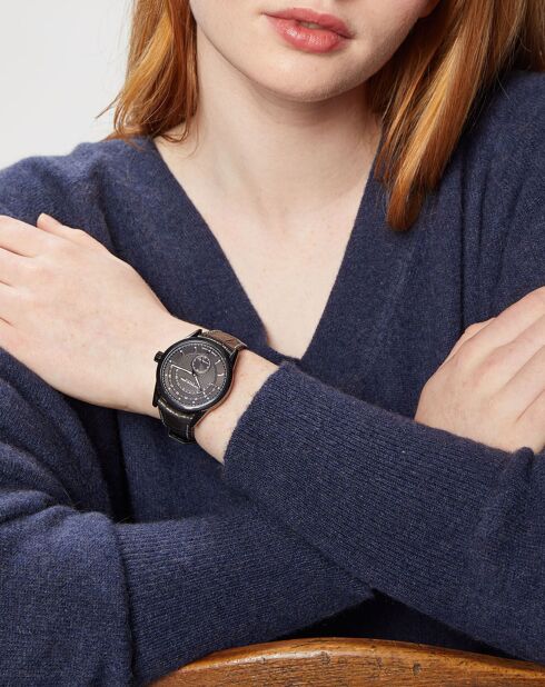 Montre automatique Femme en Cuir croco Freelancer Mécanique noire